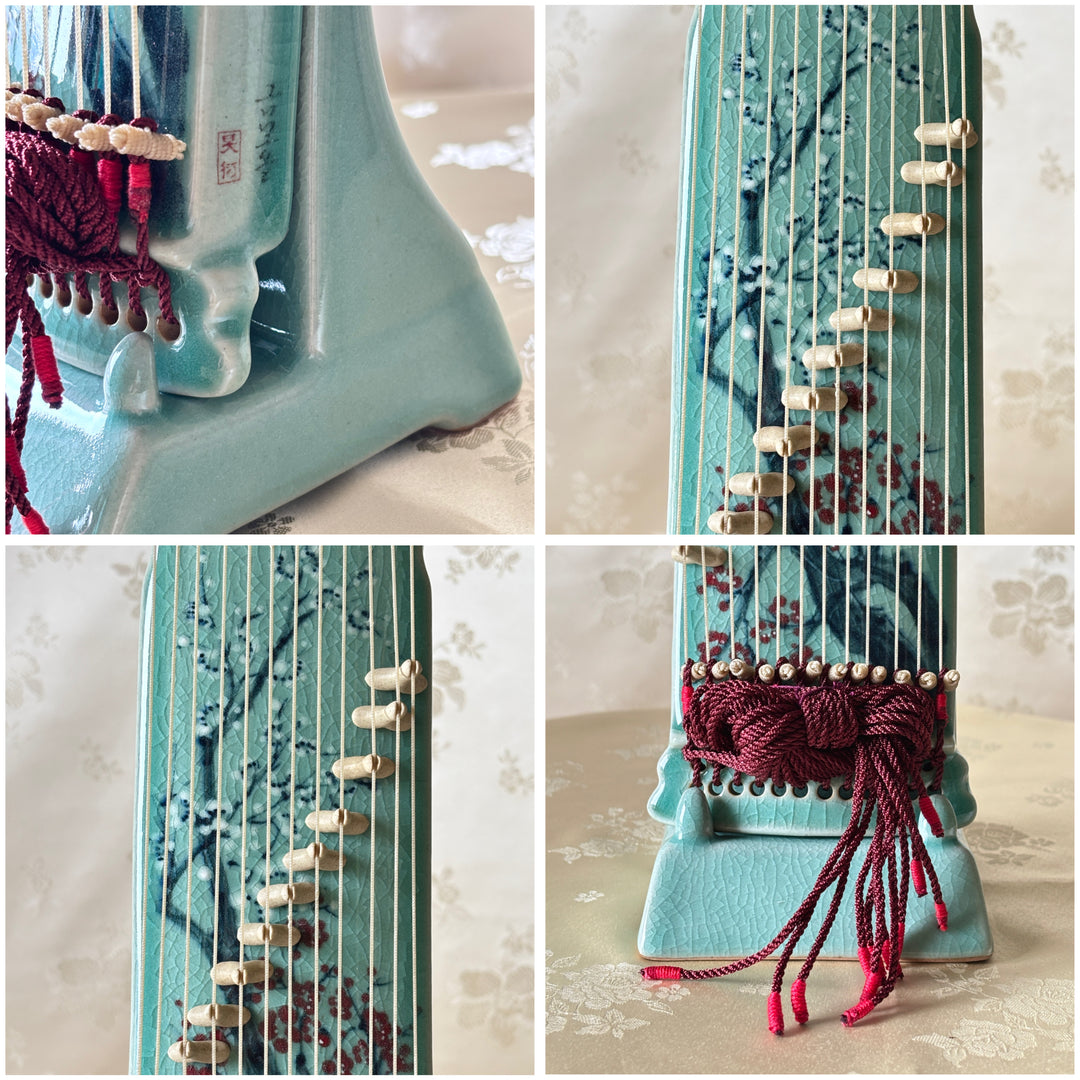 Celadon Sanjo Gayageum with Inlaid Plum Blossoms – A Masterpiece by a Master Artisan