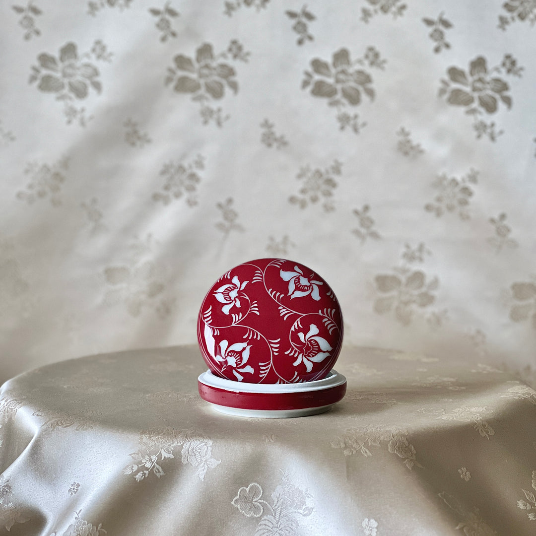 White Porcelain Incised Lotus-Arabesque Motif Incense Box in Copper-Red Glaze