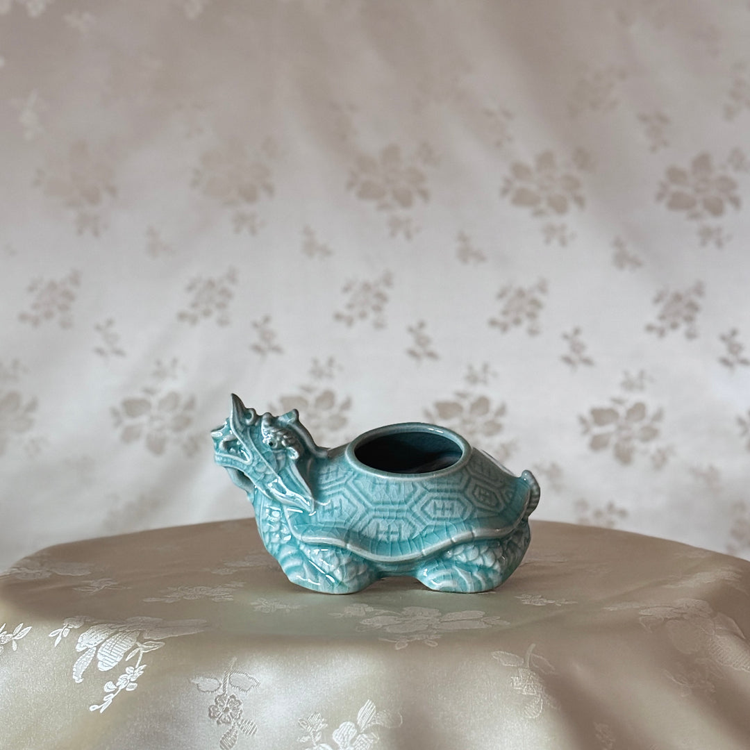 Celadon Gye-yeong Bae (Sobriety Cup): Dragon Turtle Motif by Master Artisan