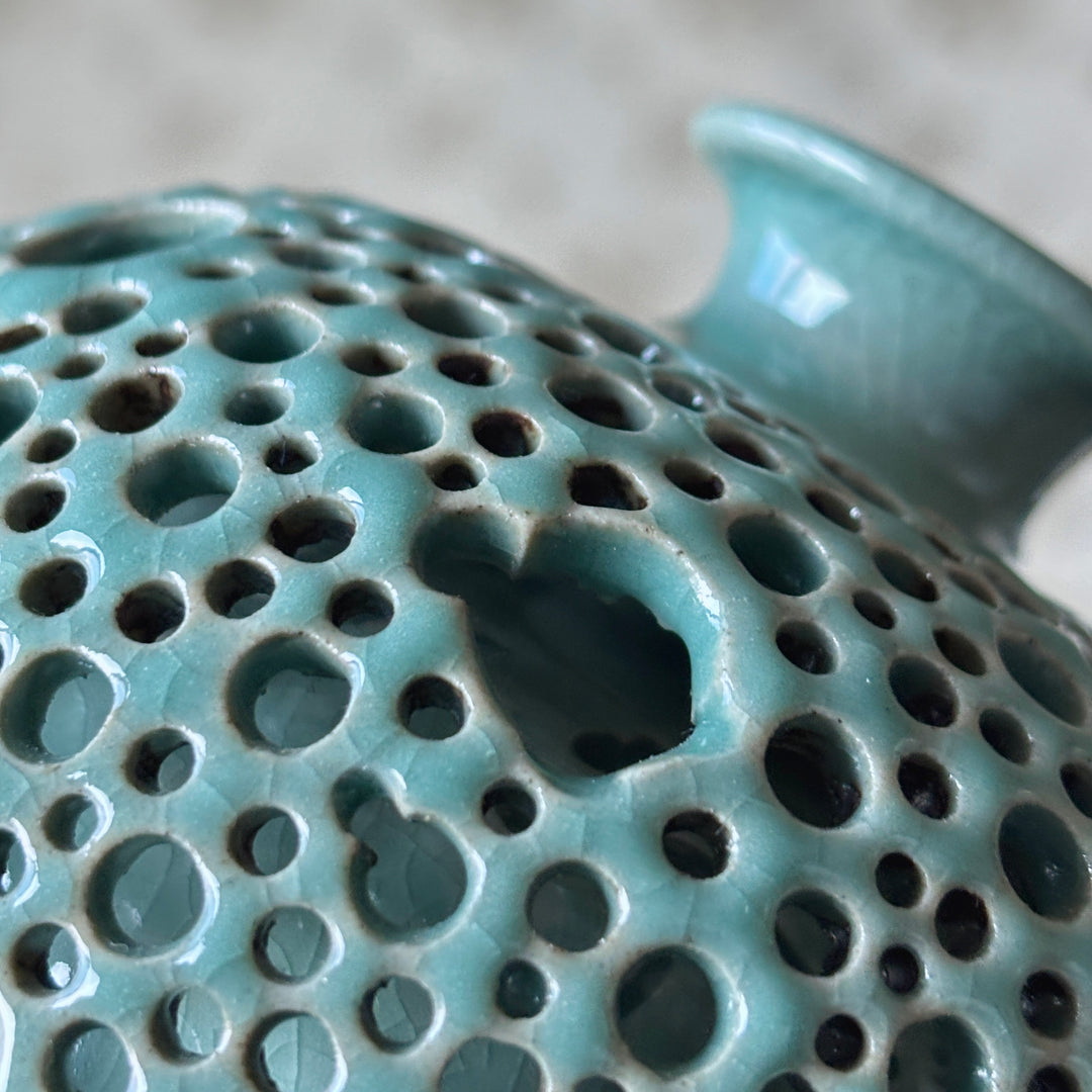 Celadon Vase: Double-Walled Openwork with Crane Motif and Celestial Openwork Exterior