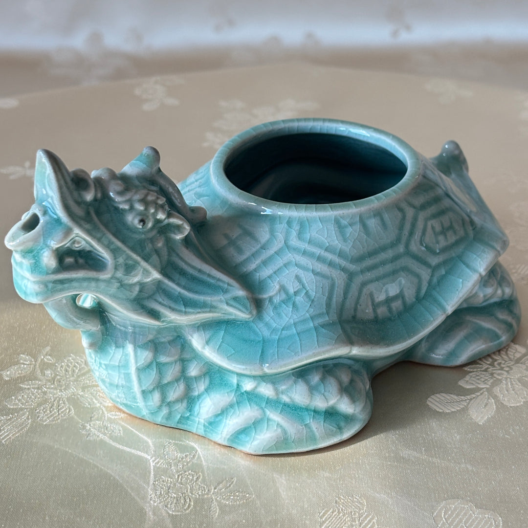Celadon Gye-yeong Bae (Sobriety Cup): Dragon Turtle Motif by Master Artisan