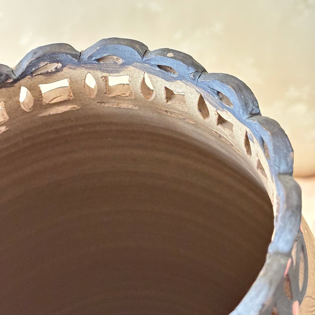 Unglazed Ceramic Vase: Buncheong Clay Body with Plum Blossom Branch and Openwork Rim