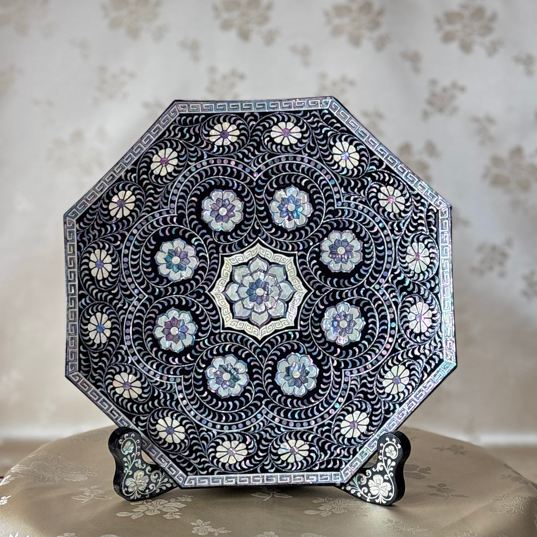 Mother of Pearl Octagonal Tray: Chrysanthemum and Vine Motif