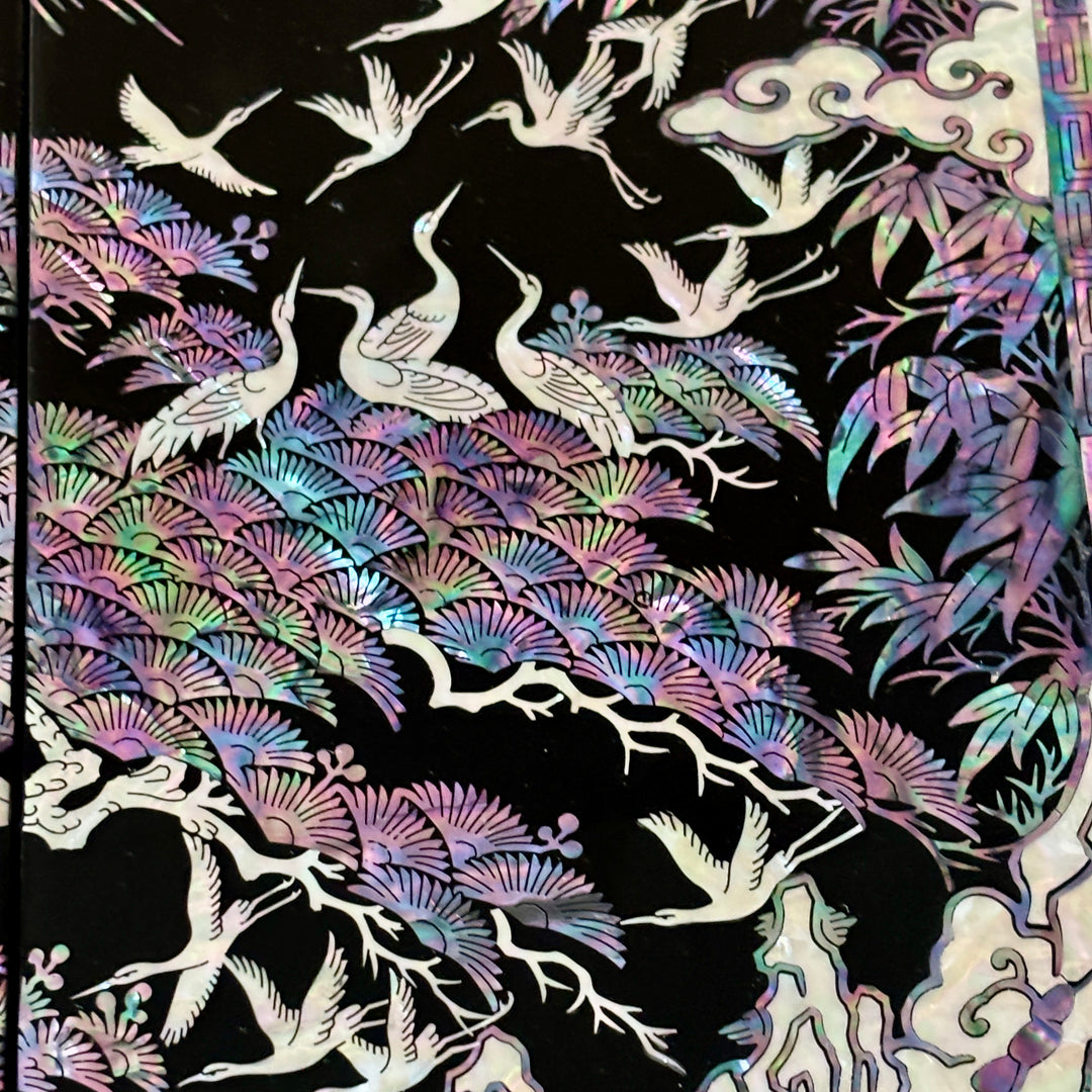 Mother of Pearl Folding Screen: One Hundred Cranes Motif