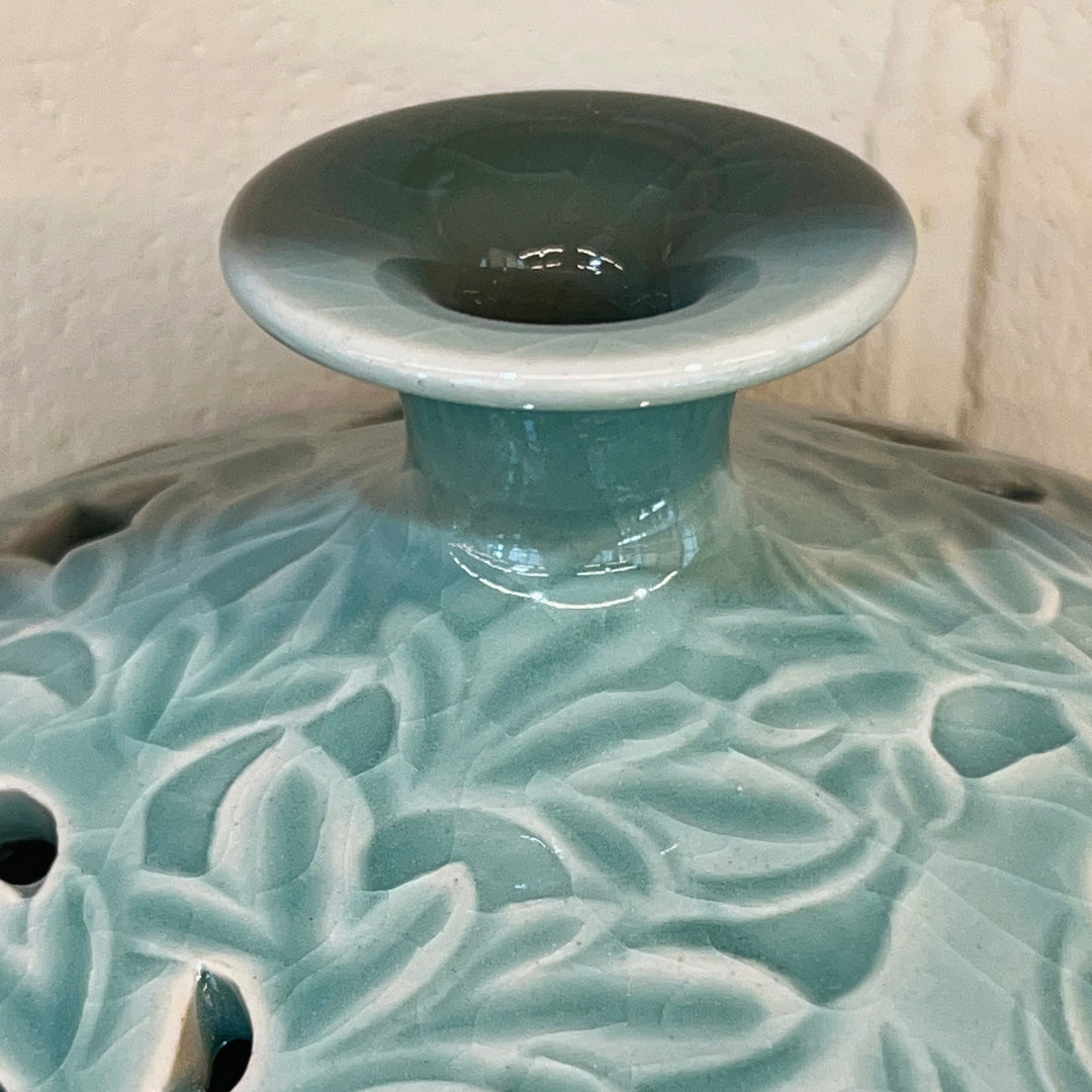 Celadon Vase: Double-Wall Openwork Design with Peony Motif by Master Artisan
