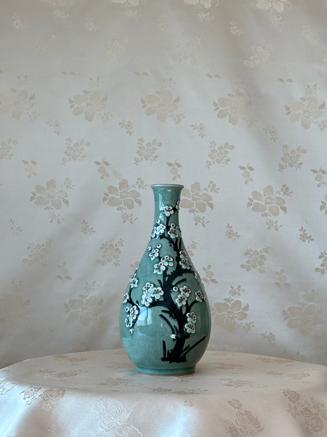 Korean celadon Maebyeong and Jubyeong Vase Set: with Plum Blossom Motif