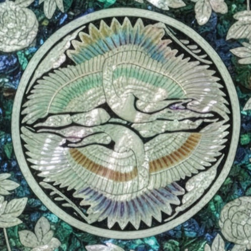 Mother of Pearl Octagonal Tray: Twin Cranes and Peony on Abalone
