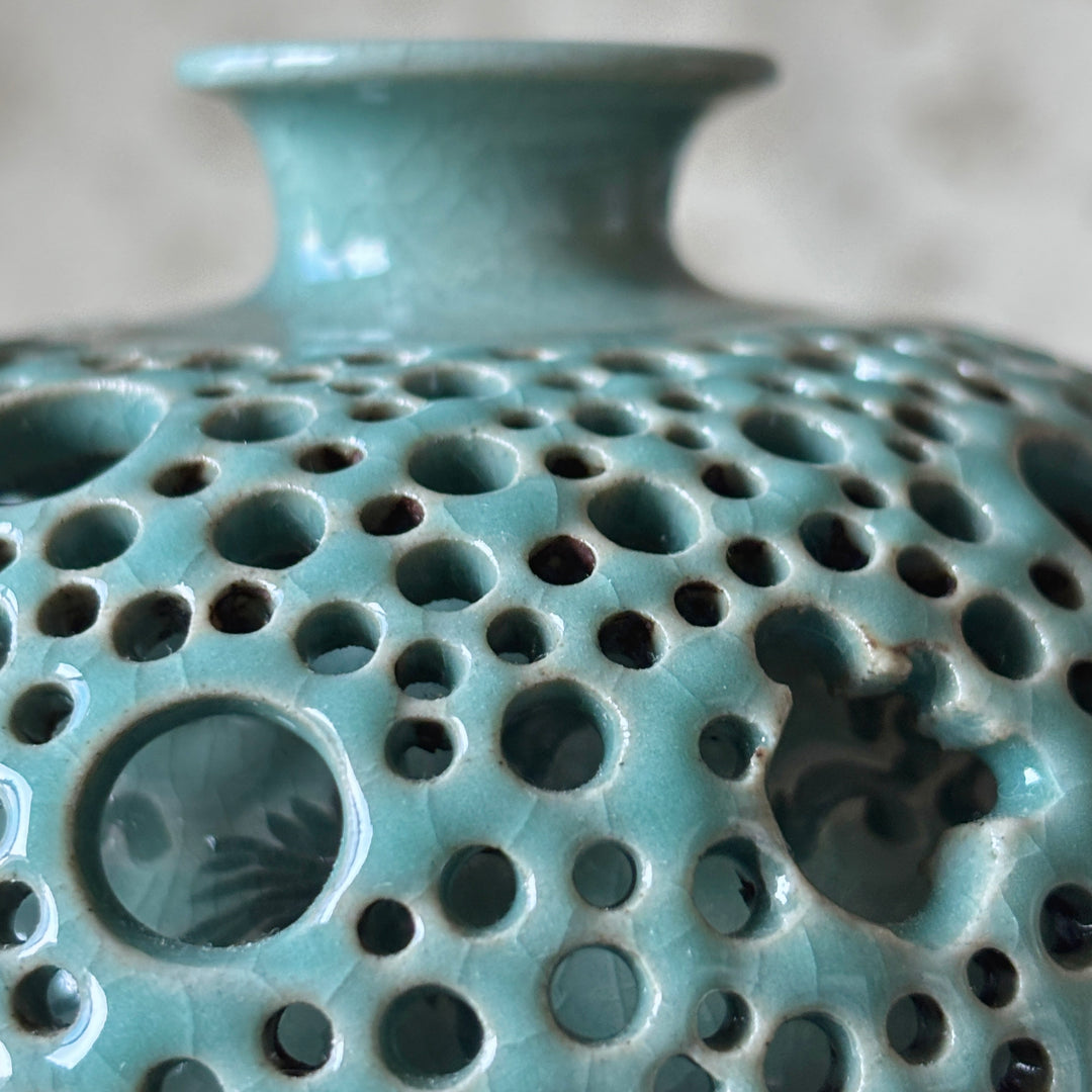 Celadon Vase: Double-Walled Openwork with Crane Motif and Celestial Openwork Exterior