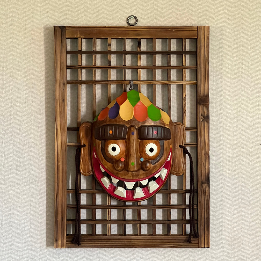 Wooden Wall Mask: Grand-Scale Maltuki Comic Servant Character from Traditional Mask Dance