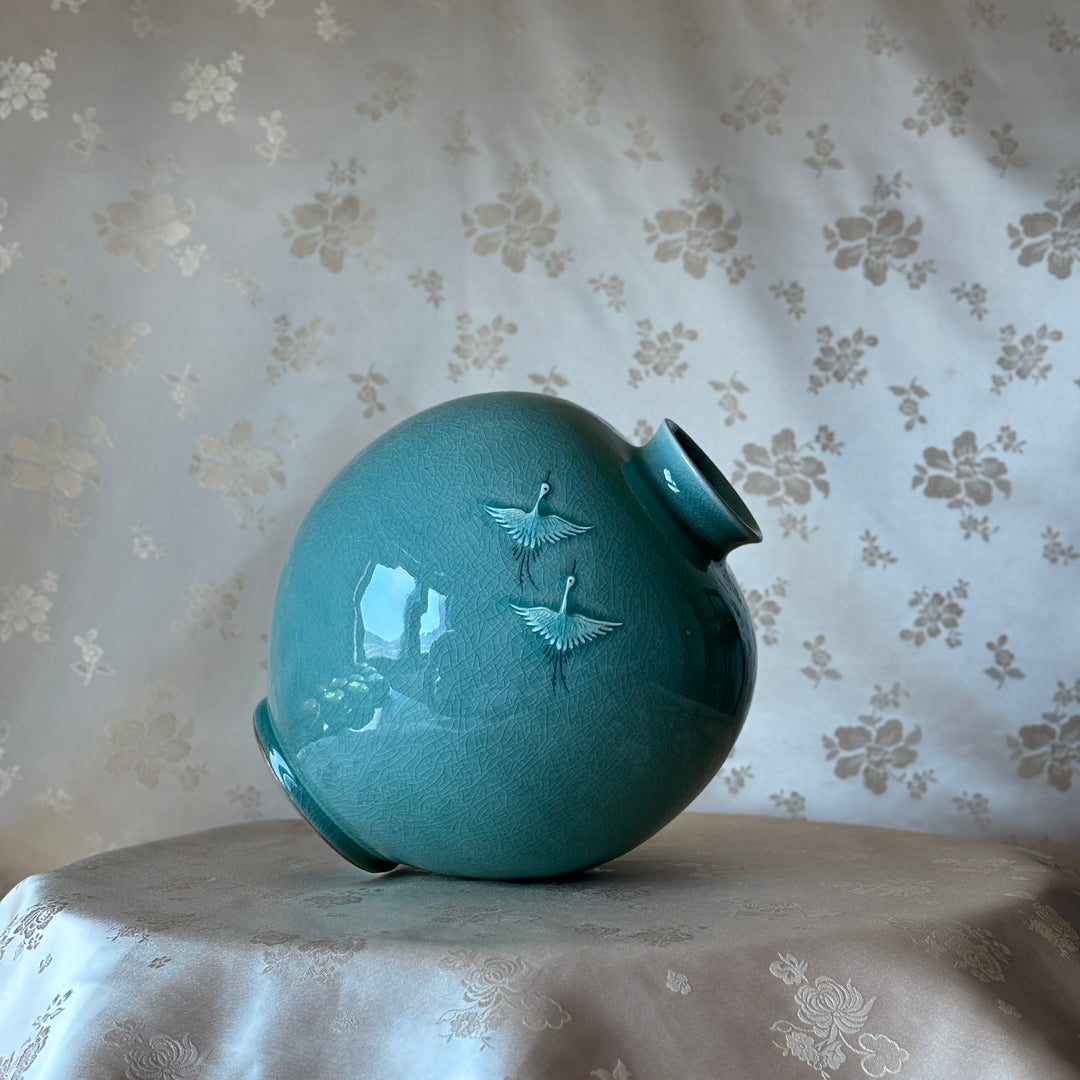 Celadon Vase: High-Relief Pair of Cranes by Master Artisan
