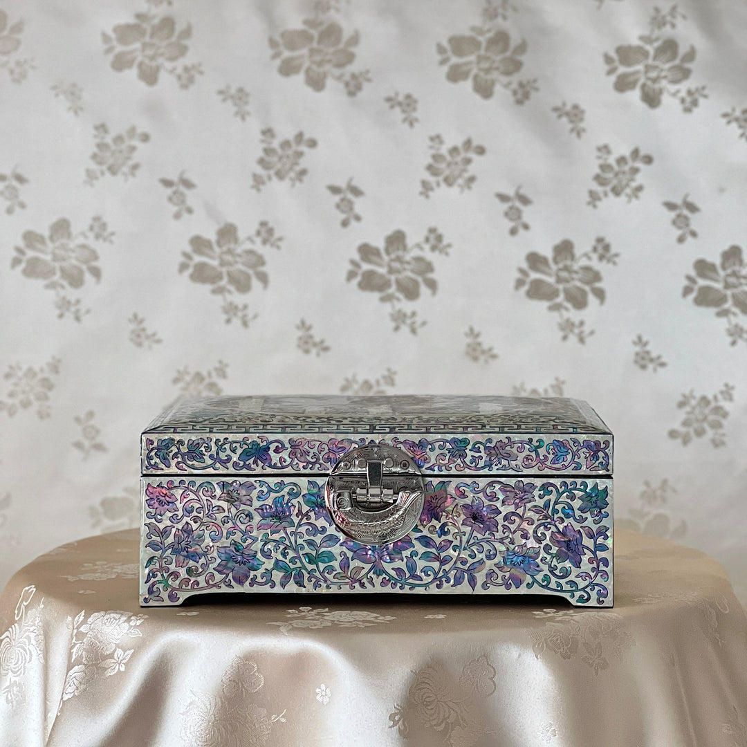 Mother-of-Pearl Jewelry Box: Paired Cranes in a Pine Grove