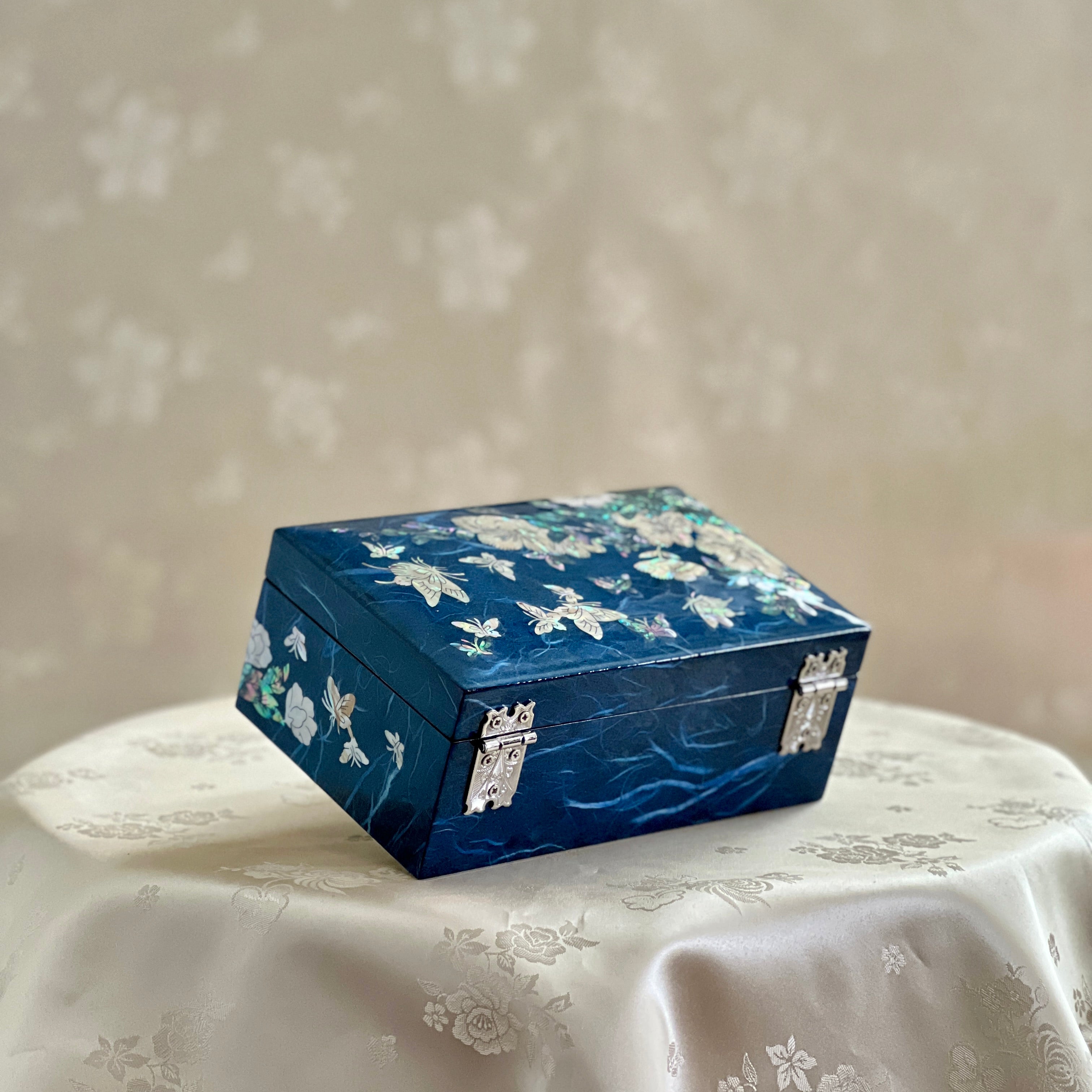 Mother of Pearl Jewelry Box: Butterfly & Plum on Navy – ArtinKo