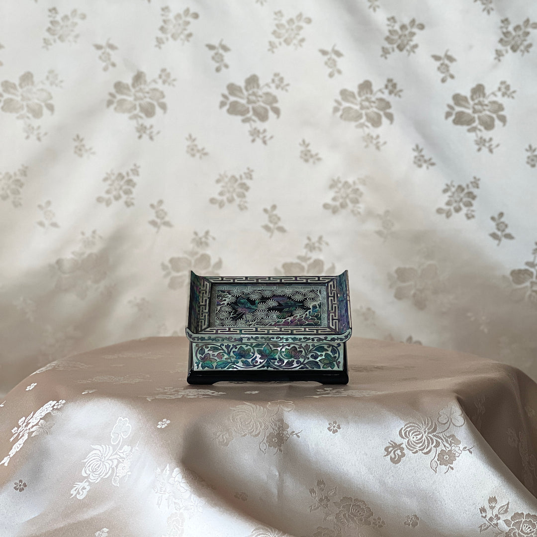 Mother-of-Pearl Lidded Box: Scholar’s Desk-Inspired Form with Crane and Pine Motif