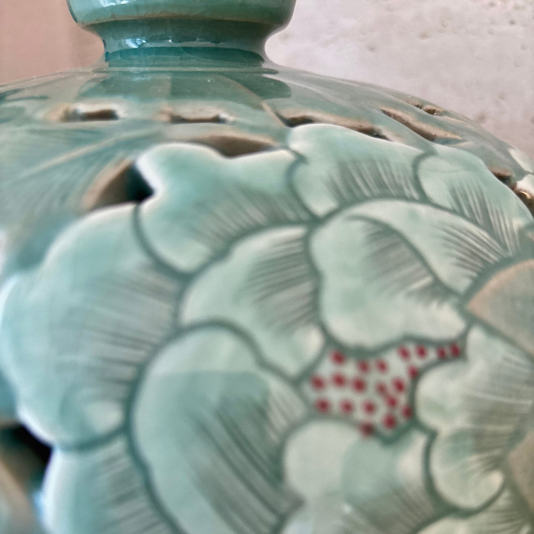 Celadon Maebyeong Vase: Double-Wall Openwork with Peony Motif
