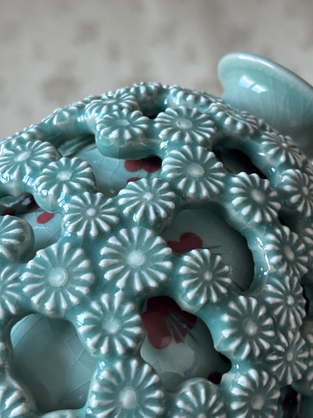 Celadon Vase: Double-Walled Openwork with Chrysanthemum and Crane-Plum Blossom Motifs