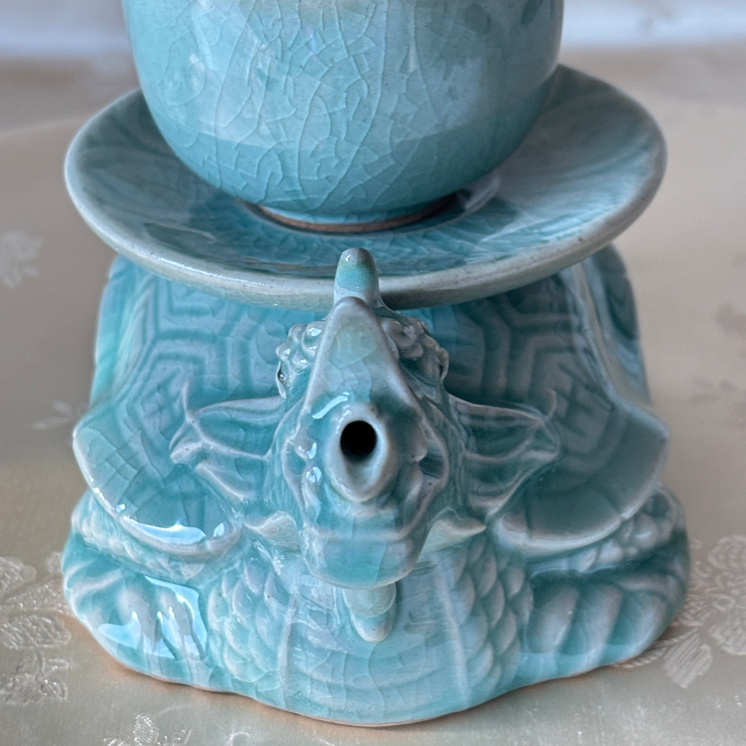 Celadon Gye-yeong Bae (Sobriety Cup): Dragon Turtle Motif by Master Artisan