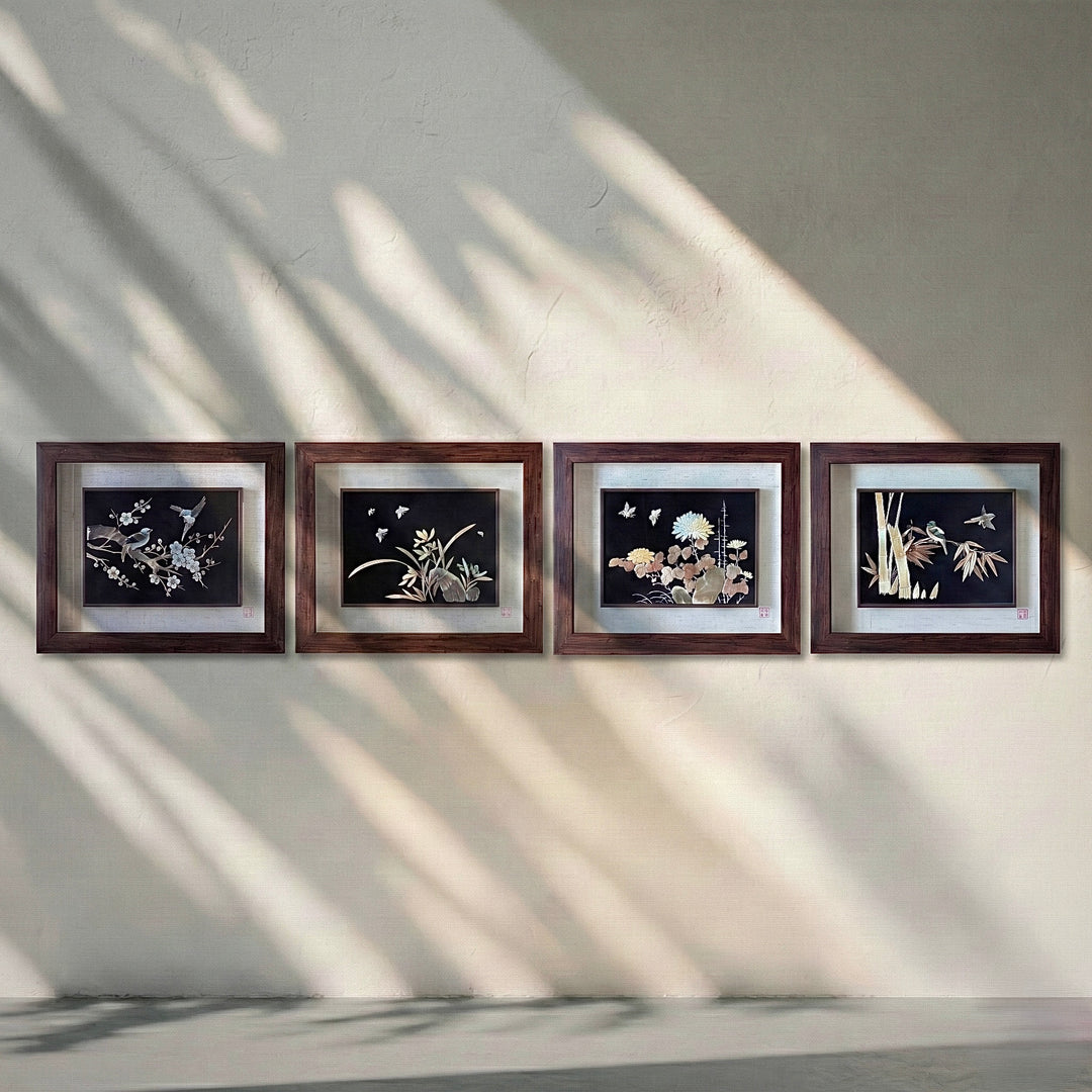 Mother-of-Pearl Art Panel Set: Whole-Shell Details, Horizontal Format