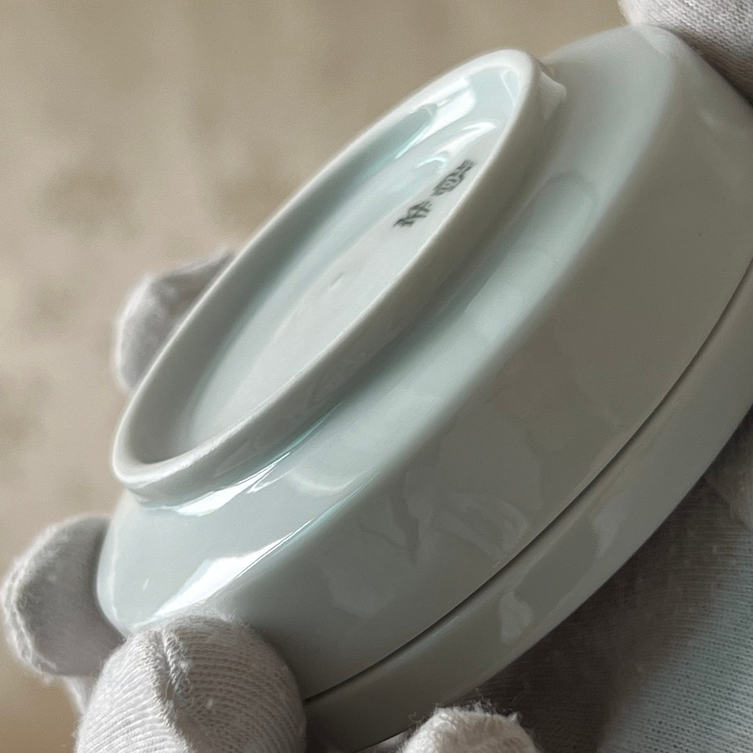 White Porcelain Covered Box: Lotus Motif by Master Artisan