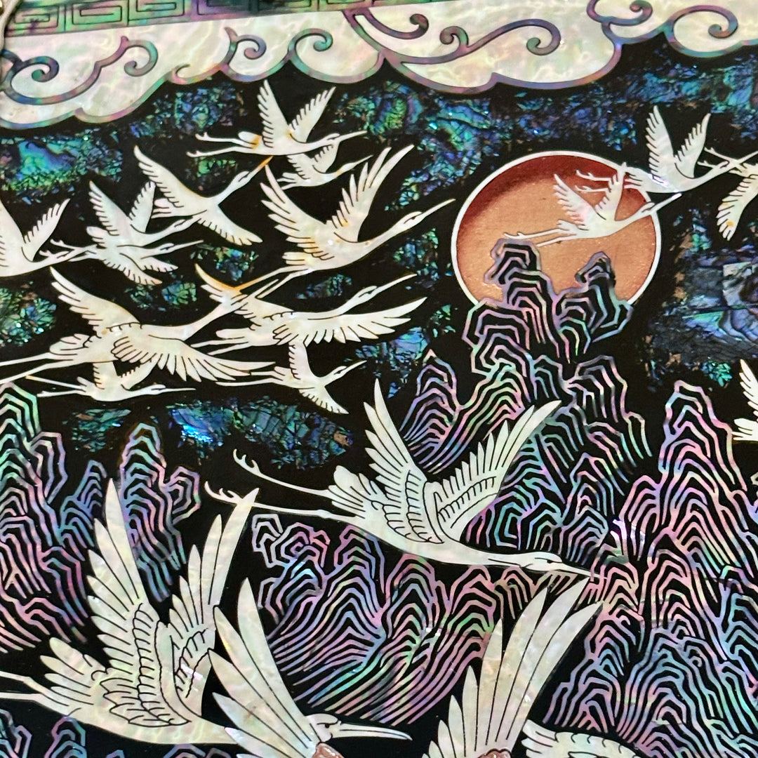 Mother of Pearl Folding Screen: One Hundred Cranes Motif