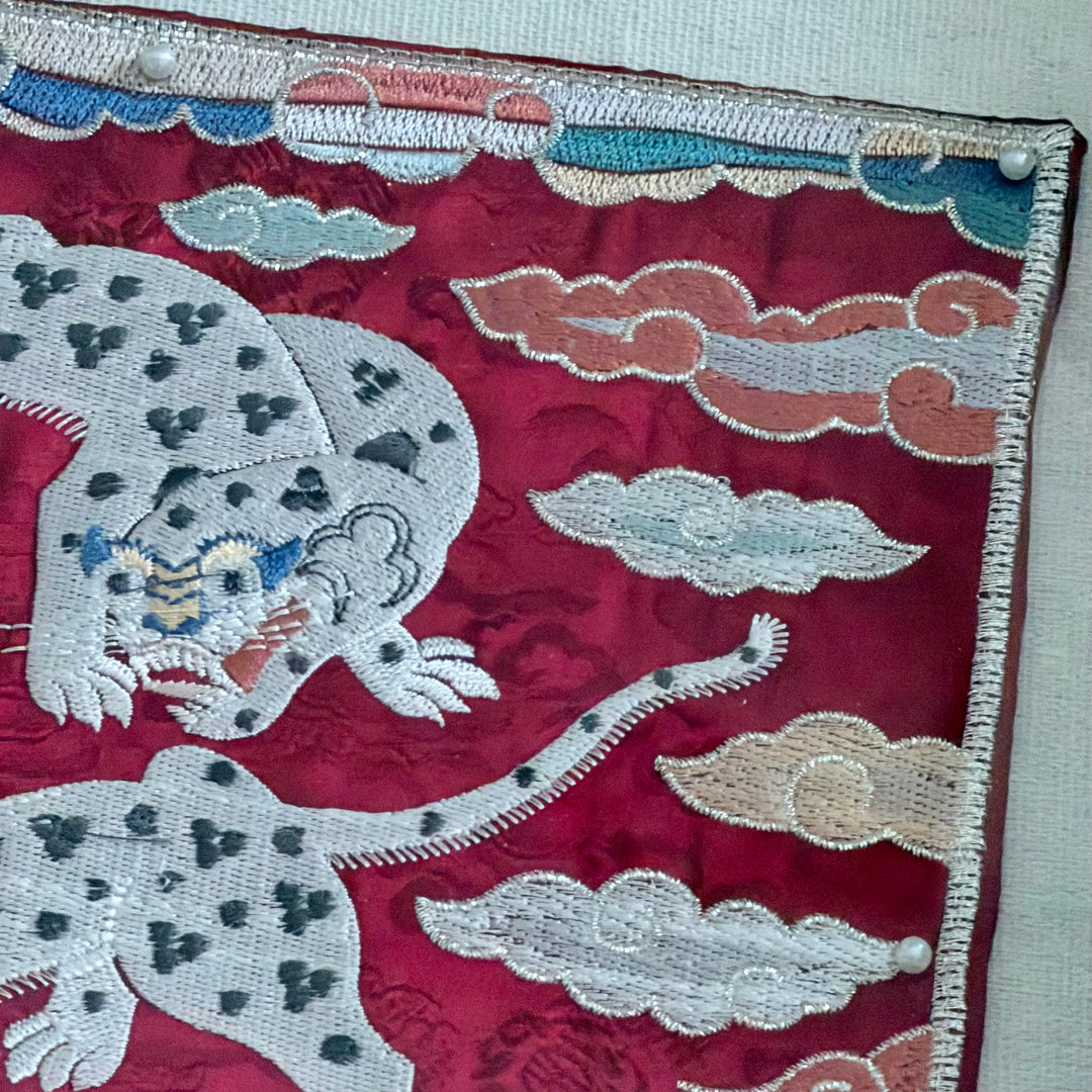 Embroidered Art Panel: Tiger Pair Motif on Red Ground