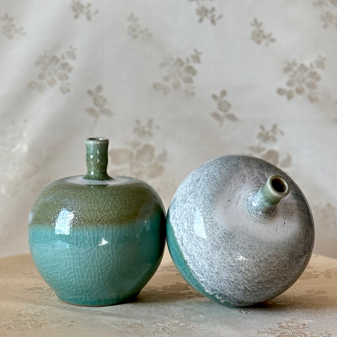 Korean Double-Glazed Celadon Vase Set: by Master Artisan