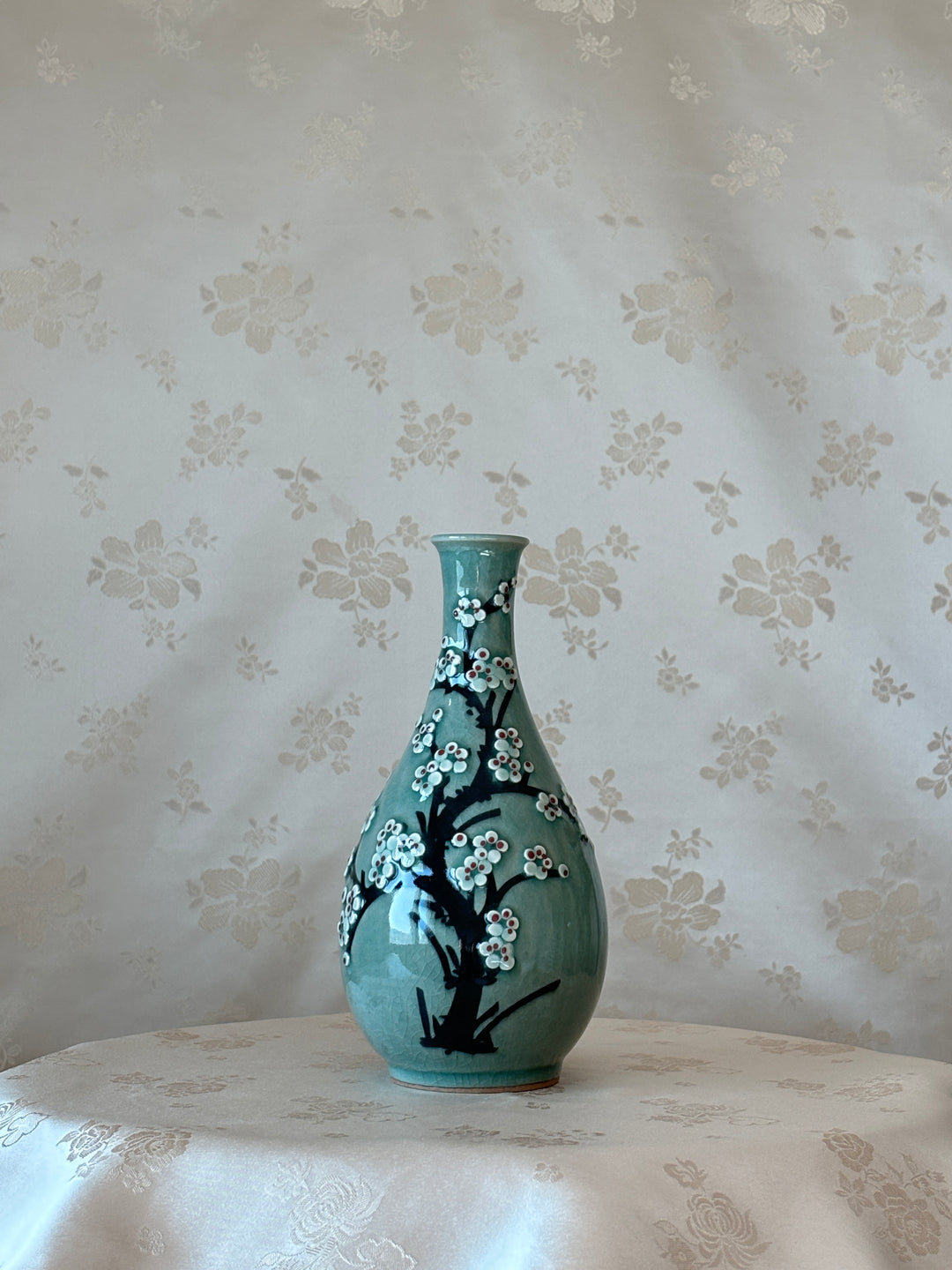 Korean celadon Maebyeong and Jubyeong Vase Set: with Plum Blossom Motif