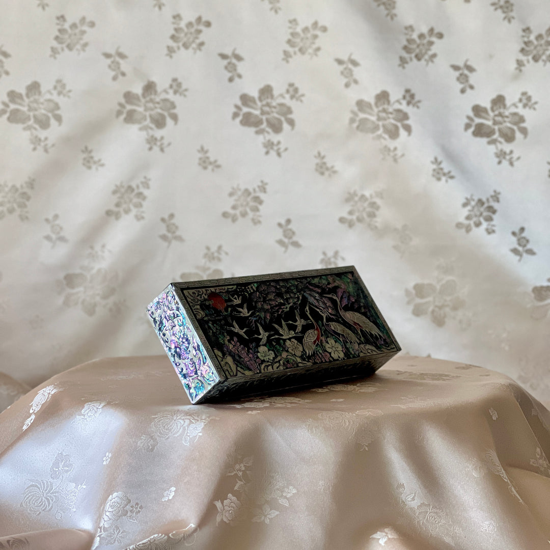 Mother-of-Pearl Stationary Box: Crane and Pine Tree Motif