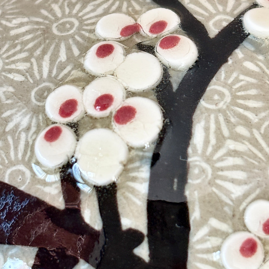 Buncheong Maebyeong and Jubyeong Vase Set: Stamped Chrysanthemum Ground with Plum Blossom Motif