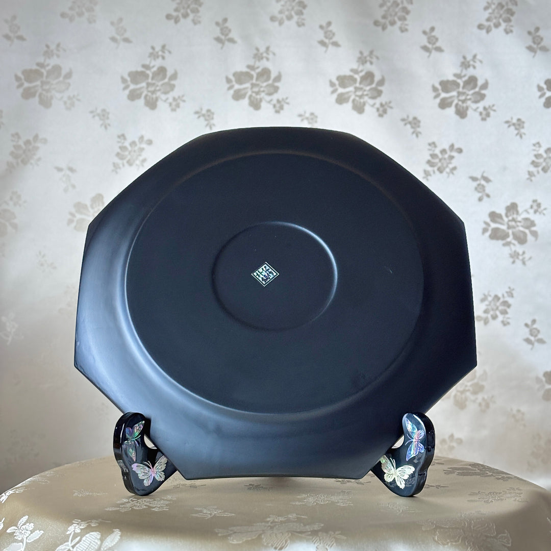 Mother of Pearl Octagonal Decorative Plate: Peony Motif on Abalone