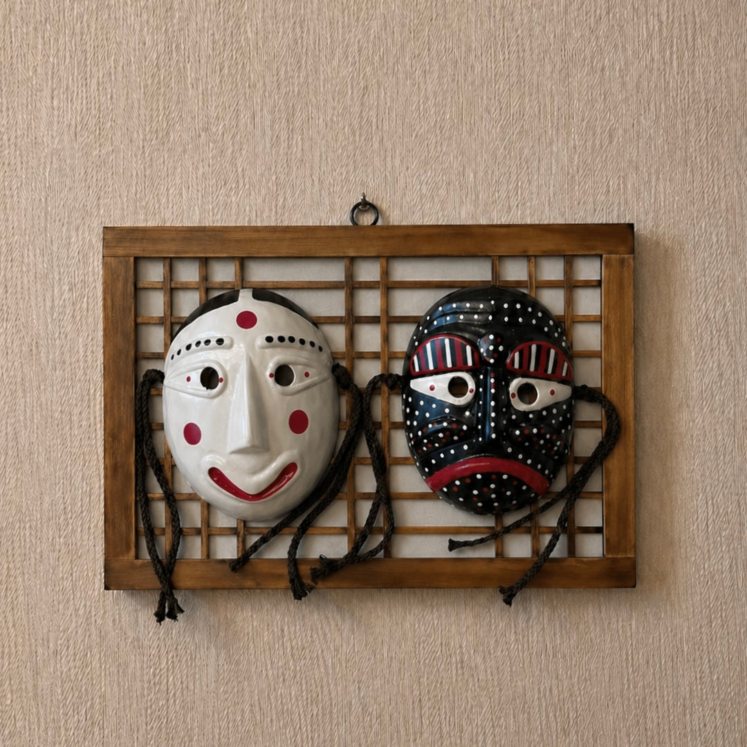 Folk Mask Wall Hanging: Comic Male and Female Figures from the Sandae Nori Tradition