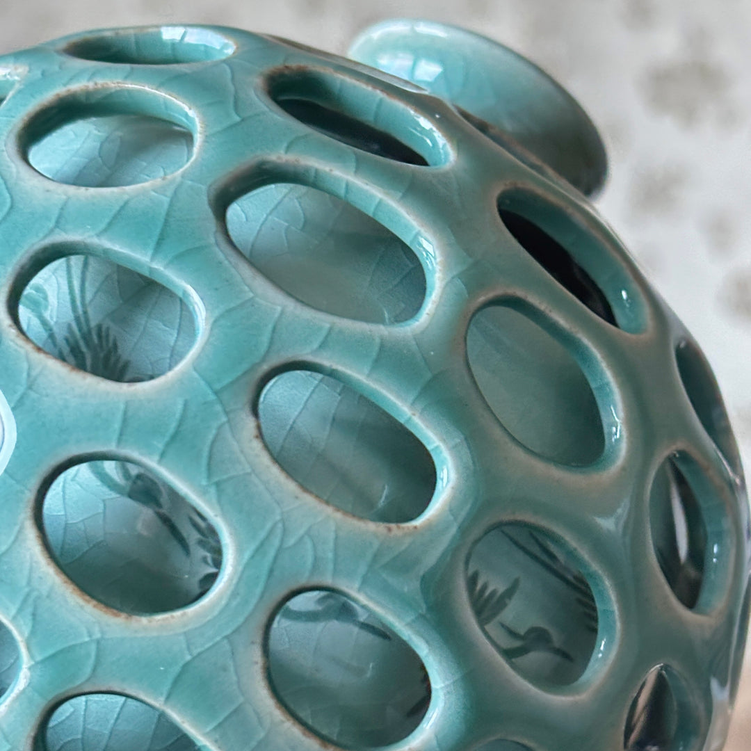 Celadon Vase: Double-Walled Openwork with Plum Blossom and Crane Motifs