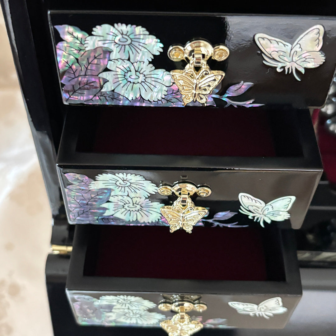 Mother of Pearl Bandaji Chest: Peacock and Peony Motif Jewelry Cabinet