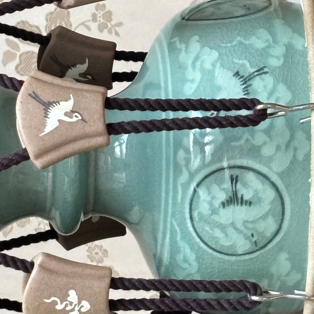 Celadon Display Janggu Drum (Large): Inlaid Crane and Cloud Motif by Master Artisan