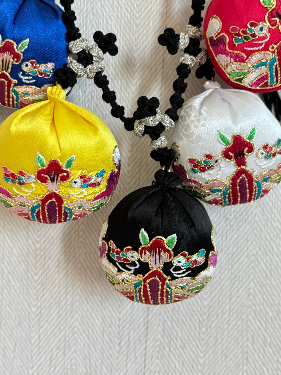 Traditional Dohl Belt with Lucky Bags Symbolic Accessory with Wooden Frame