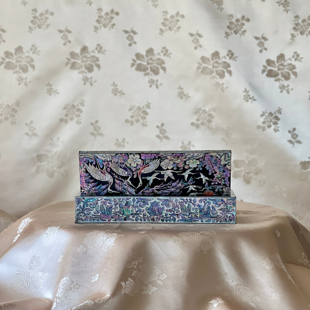 Mother-of-Pearl Stationary Box: Crane and Pine Tree Motif