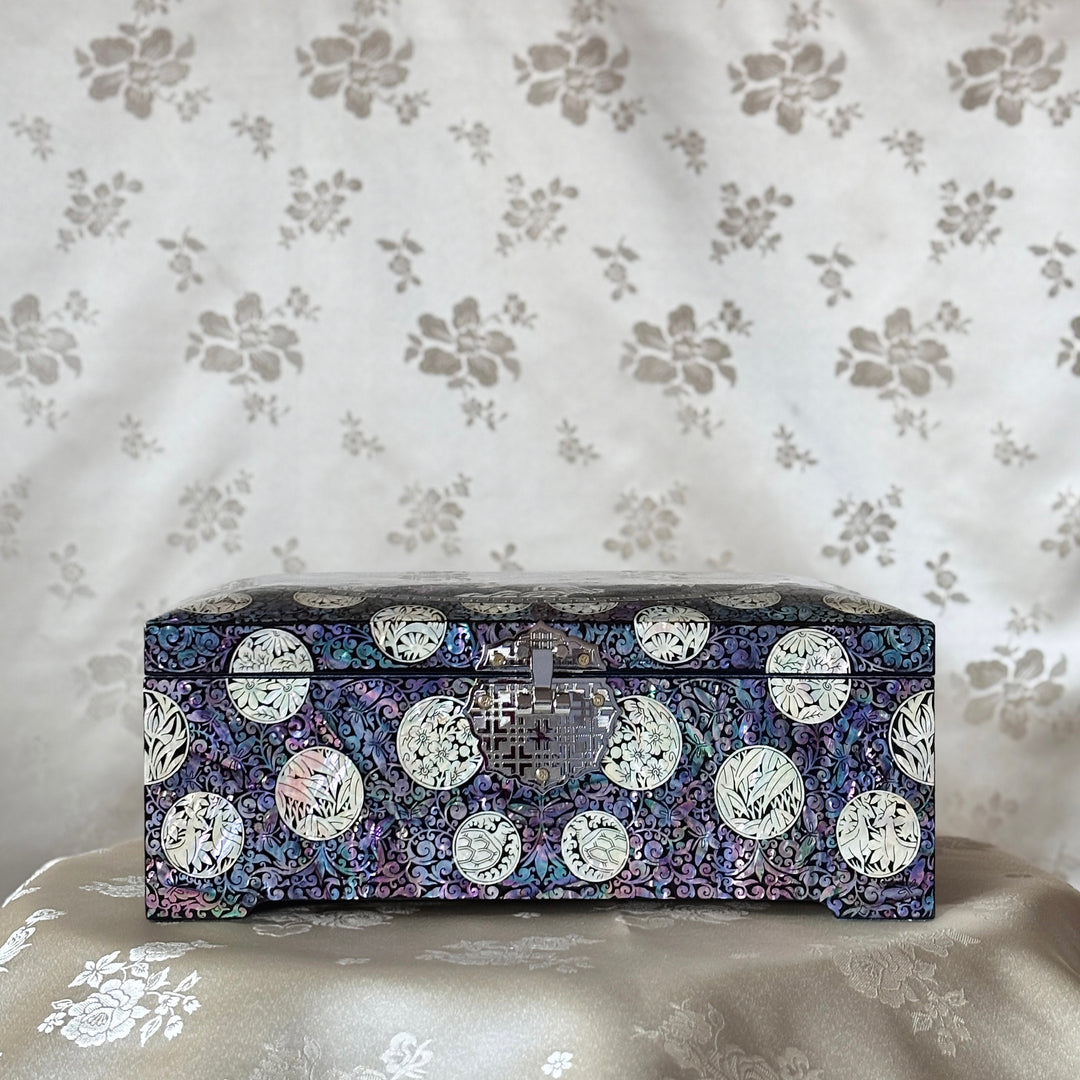 Mother-of-Pearl Jewelry Box: Crane Landscape with Longevity Symbols