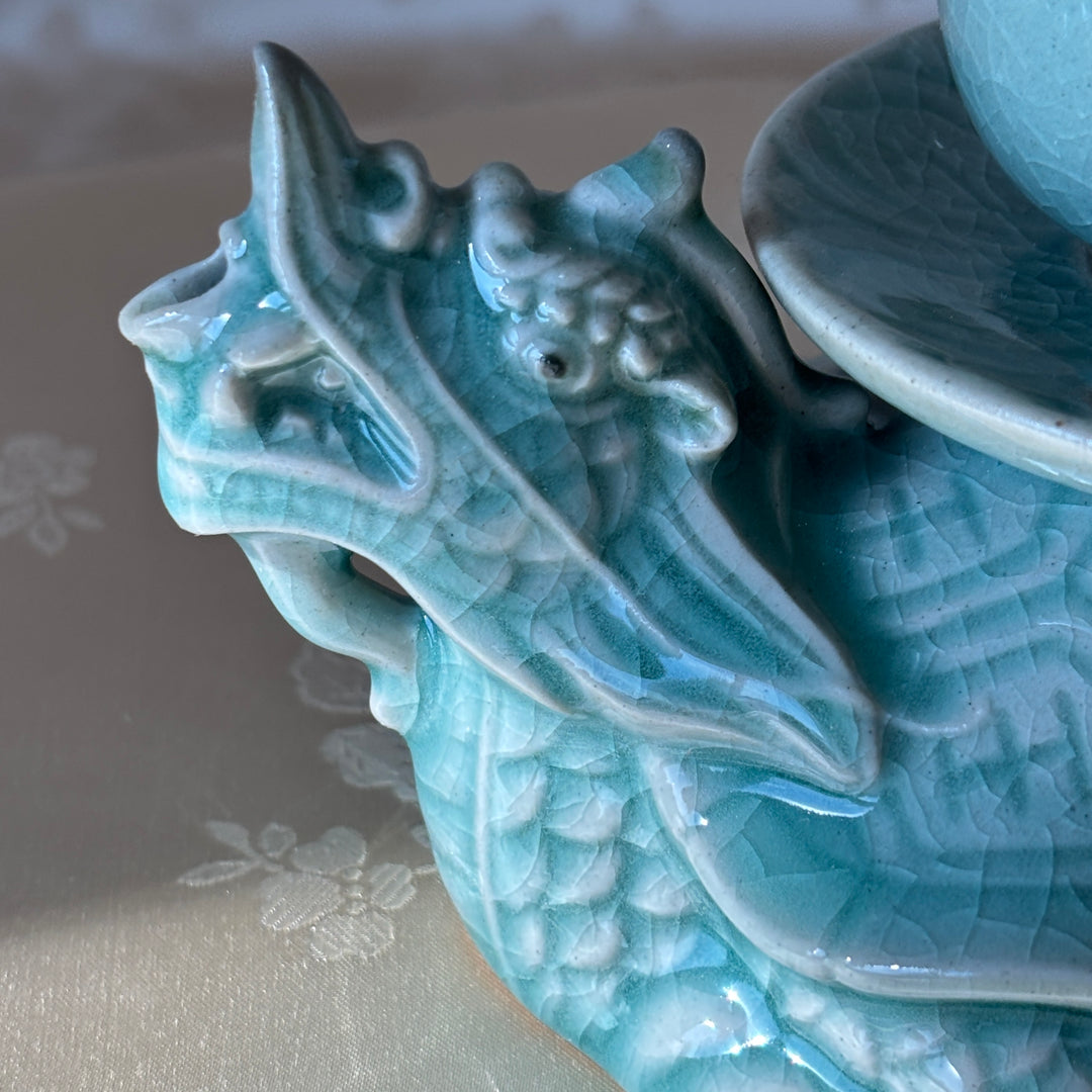 Celadon Gye-yeong Bae (Sobriety Cup): Dragon Turtle Motif by Master Artisan