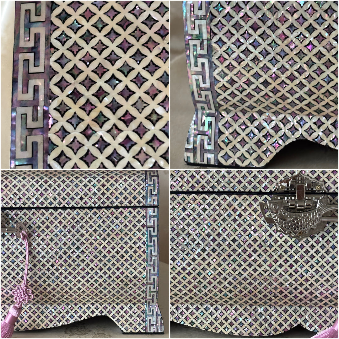 Mother of Pearl Jewelry Box: Extra-Large Curved Chest with Chilbo Lattice Pattern