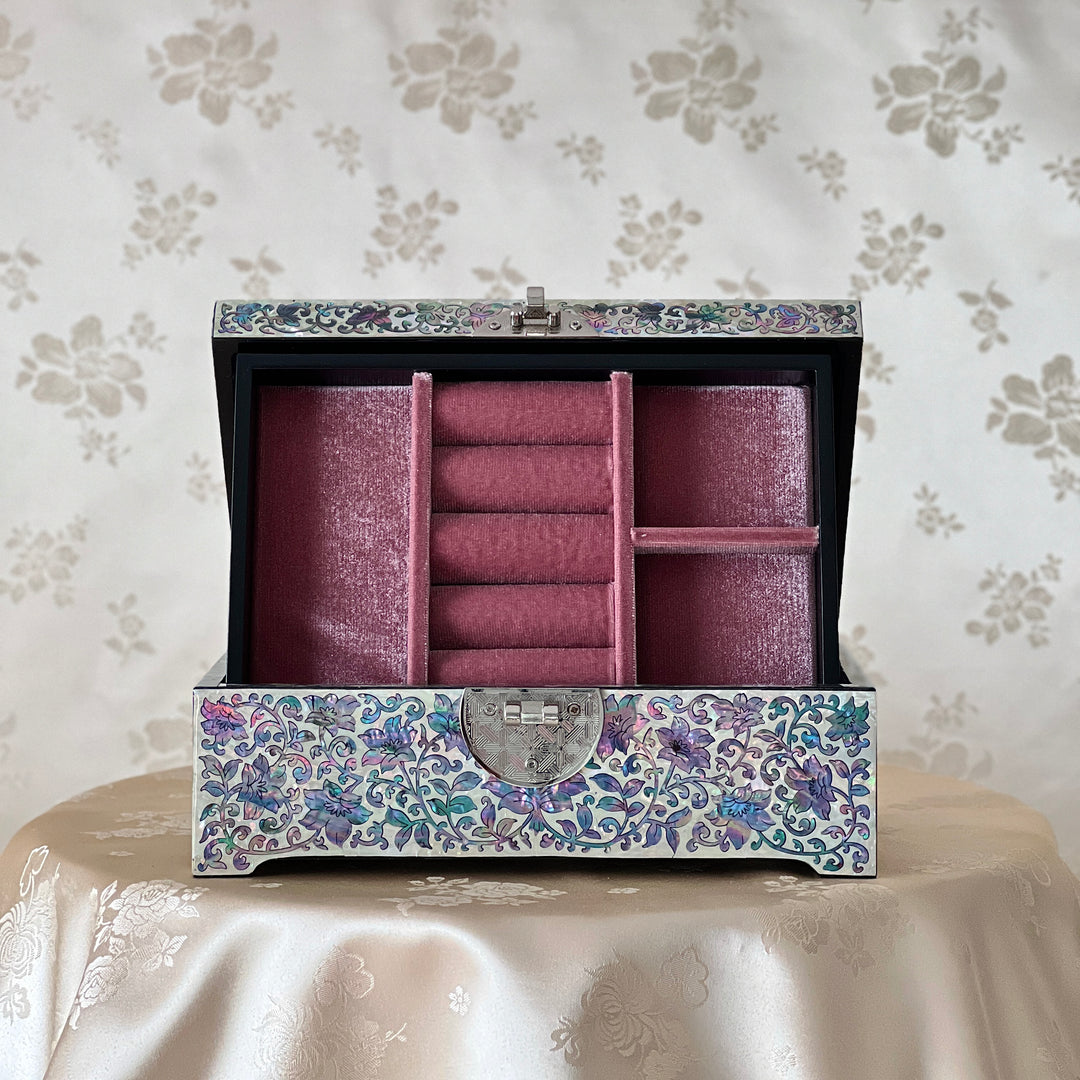 Mother-of-Pearl Jewelry Box: Paired Cranes in a Pine Grove