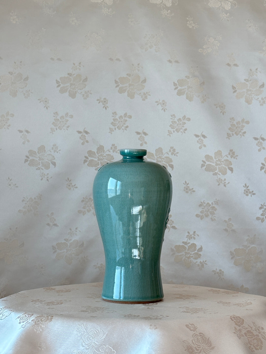 Korean celadon Maebyeong and Jubyeong Vase Set: with Plum Blossom Motif
