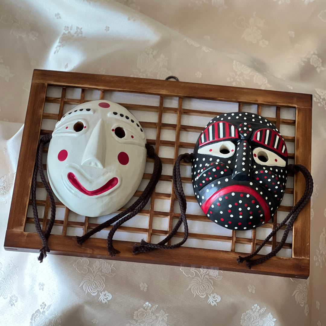 Folk Mask Wall Hanging: Comic Male and Female Figures from the Sandae Nori Tradition