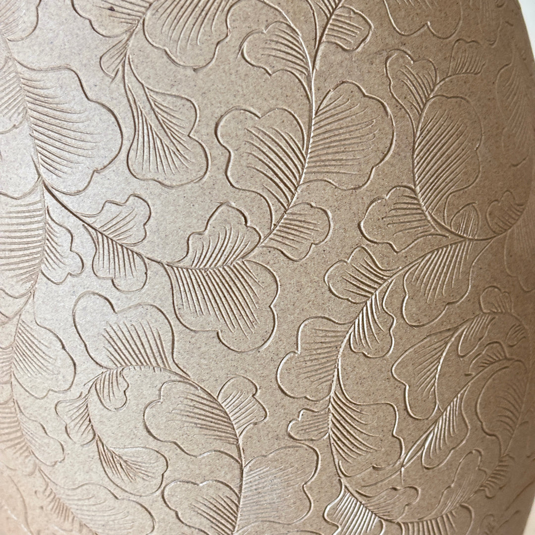 Unglazed Ceramic Vase: Buncheong Clay Body with Plum Blossom Branch and Openwork Rim
