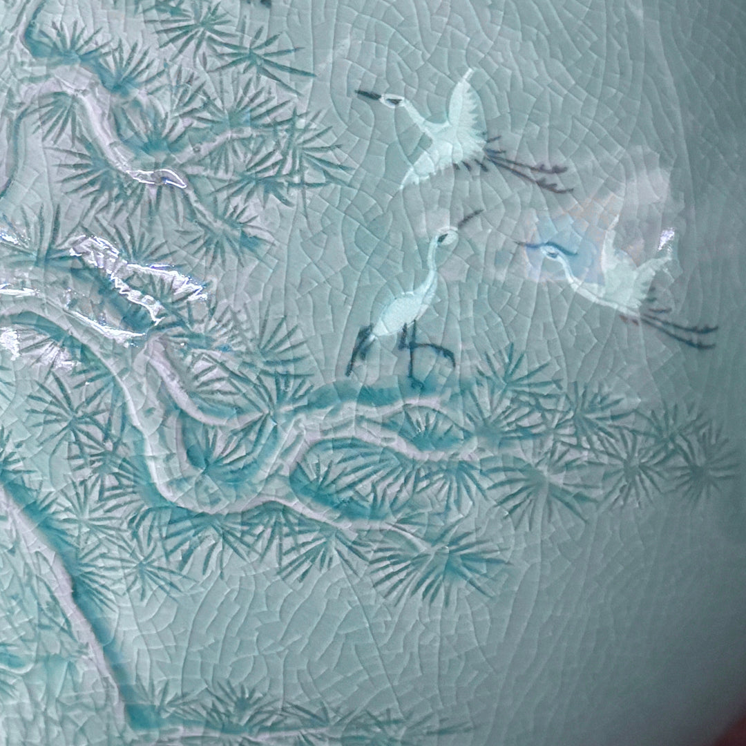 Celadon Jar (Ho): Pine in Relief and Inlaid Crane Motif by Master Artisan