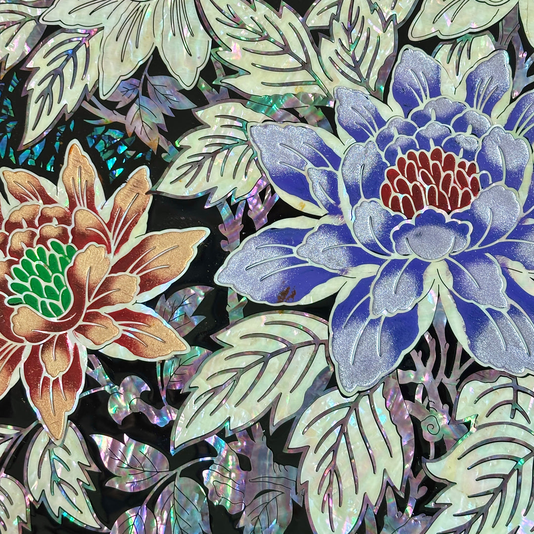 Mother of Pearl Octagonal Decorative Plate: Peony Motif on Abalone