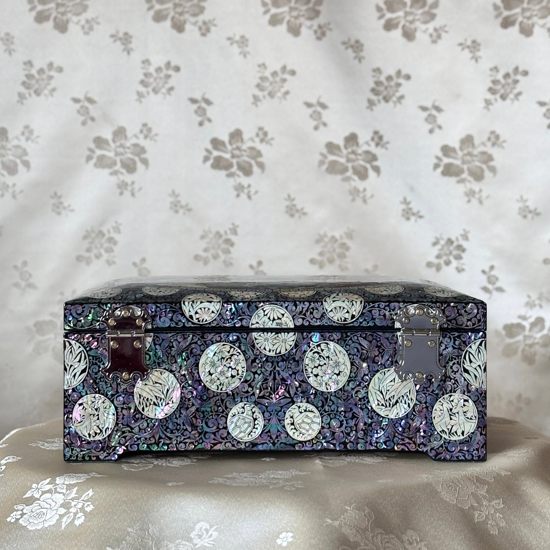 Mother-of-Pearl Jewelry Box: Crane Landscape with Longevity Symbols