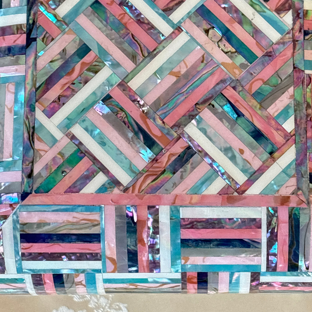 Mother of Pearl Chest: Curved Body, Geometric Abalone Strip Composition
