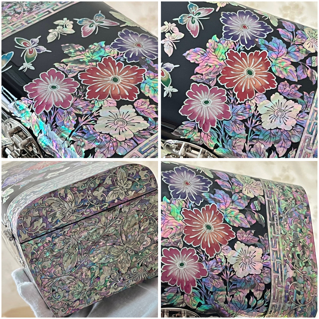 Mother of Pearl Wooden Jewelry Box with Butterdly and Plum Blossom Pattern (자개 호접 매화문 보석함)