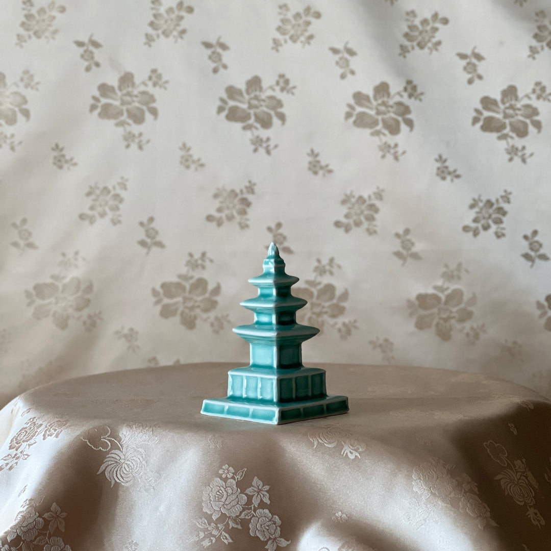 Celadon-Glazed Porcelain Pagoda: Three-Story Stone Pagoda Motif