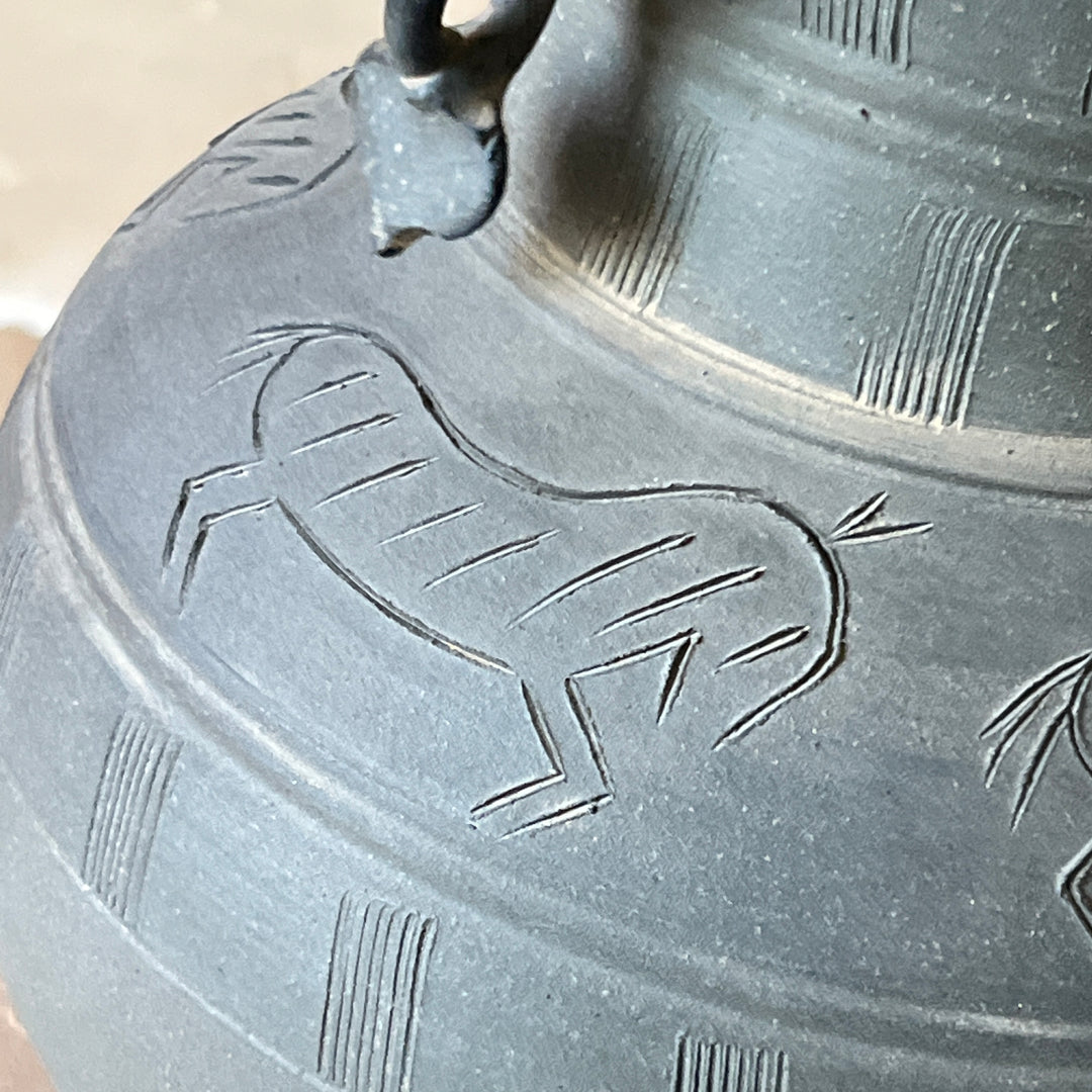 Silla Earthenware Long-Necked Jar: Horse Motif with Ring Ornaments
