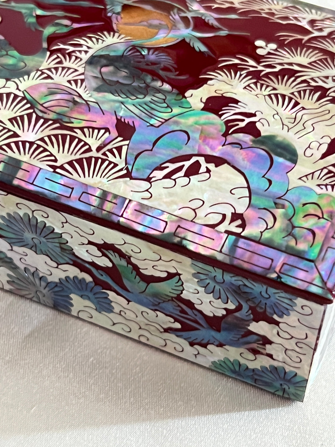 Mother of Pearl Jewelry or Business Card Box with Pine Tree and Crane Pattern (자개 송학문 명함 보관함)